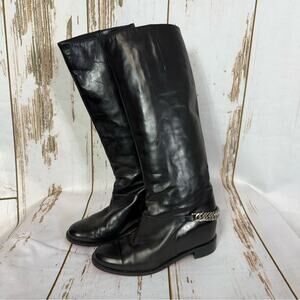 Christian Louboutin Cate Riding Boots, Glossy Black Wedge Boots. Size 36.5